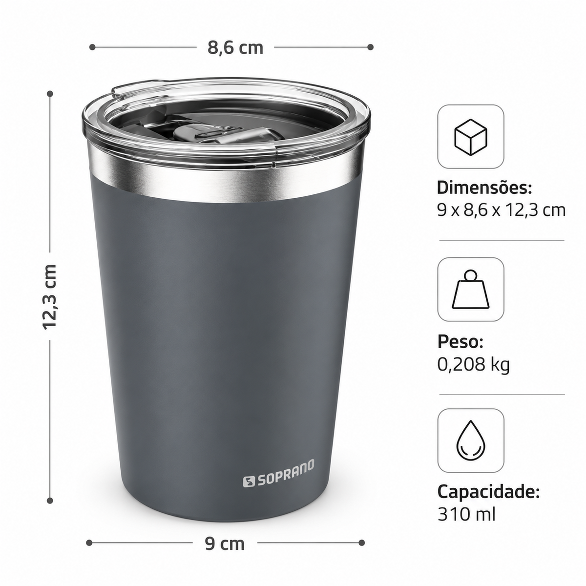Copo Térmico Soprano Everest 310 ML Cinza