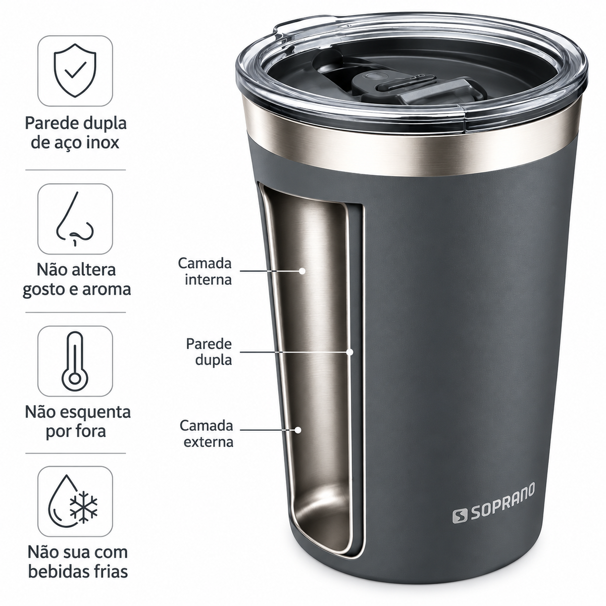 Copo Térmico Soprano Everest 310 ML Cinza